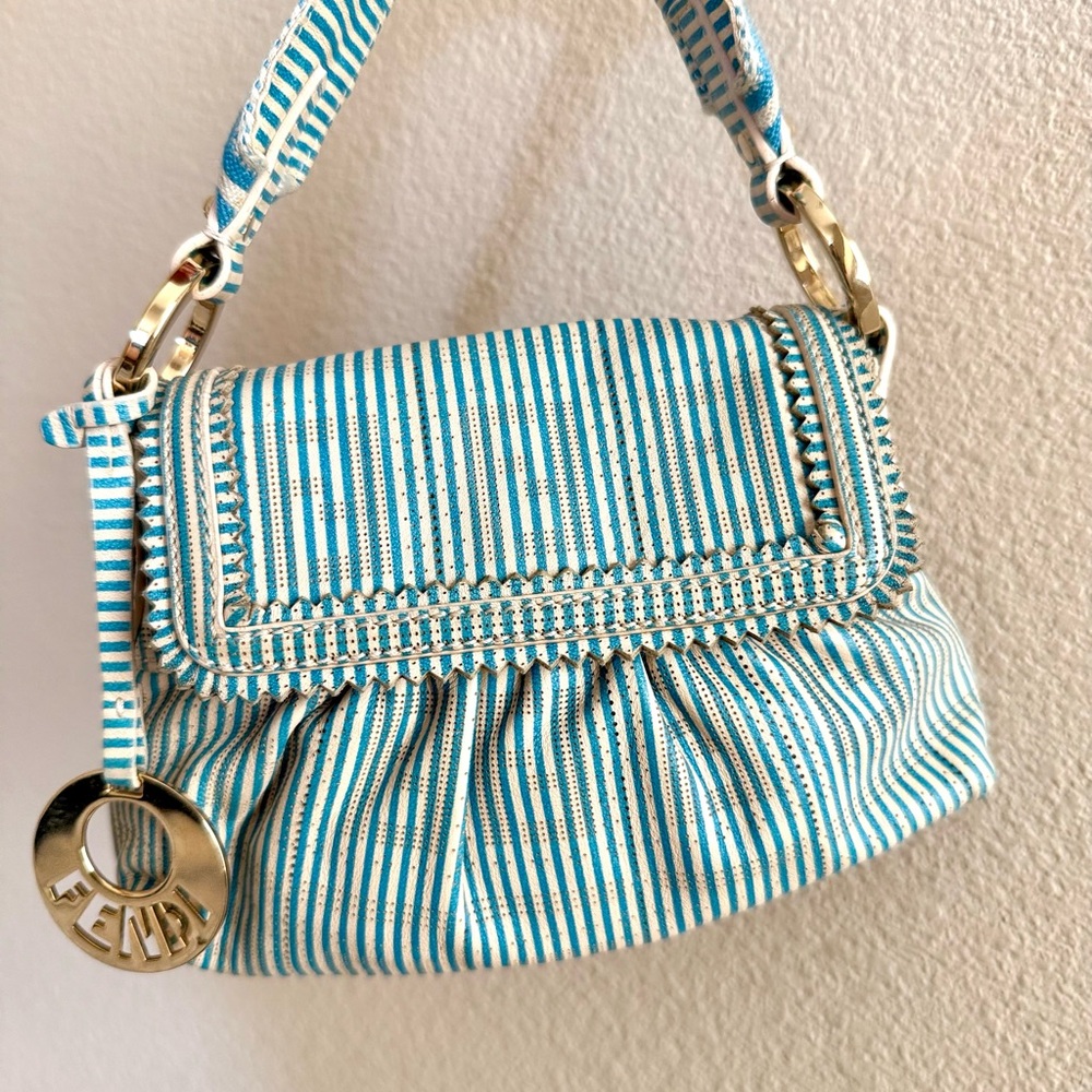 Fendi FF Turquoise Striped Mini Chef Bag